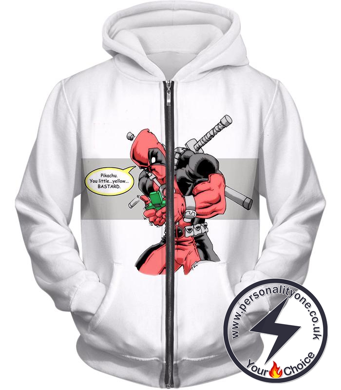 Funny X-Force Mutant Deadpool Comic Promo White Zip Up Hoodie